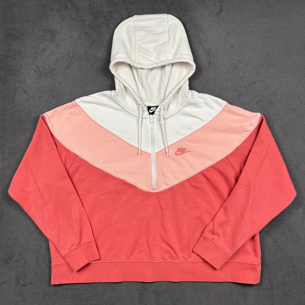 Nike Sportswear Heritage 1/2 Zip Cropped Pullover Hoodie Womens 3X Pink Chevron